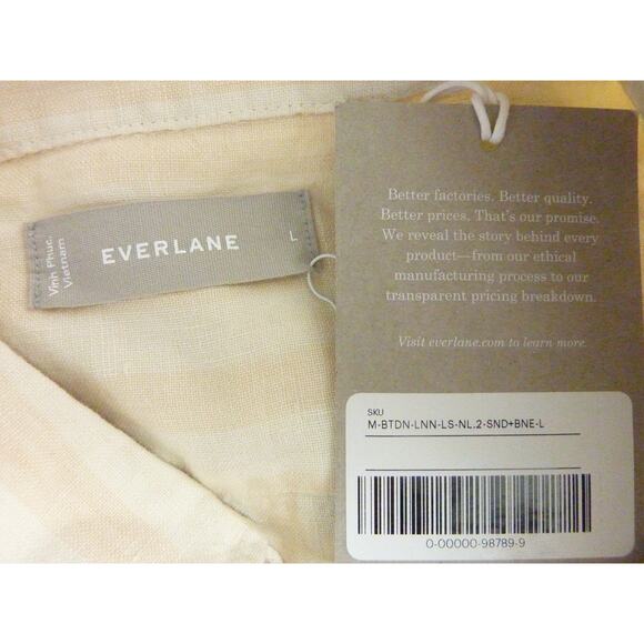 NWT Everlane Linen Shirt Button Down Top Size L Striped Blush Pink - Picture 5 of 6